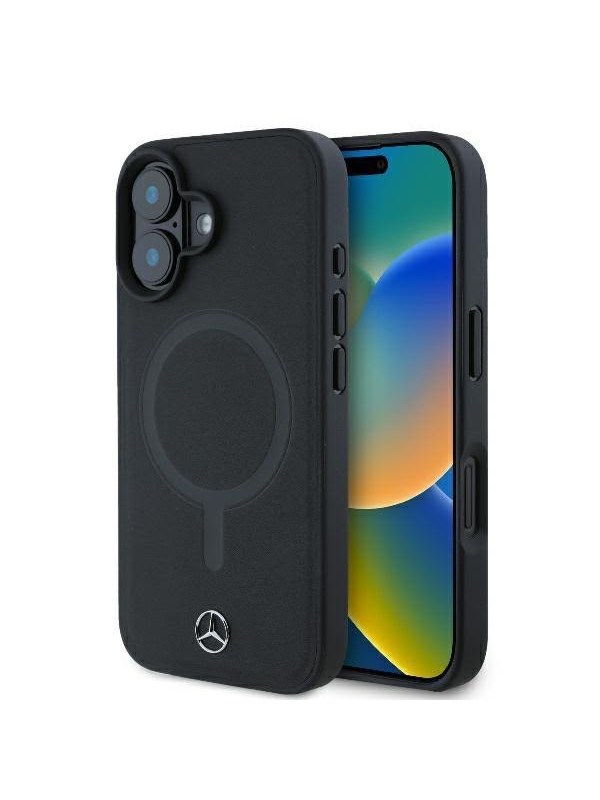 Mercedes-Benz Backcase hoesje geschikt voor iPhone 16 - Effen Zwart - Leer