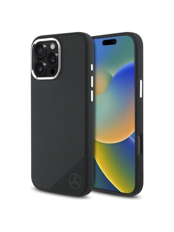 Mercedes MEHMP16L23SUGDK iPhone 16 Pro 6.3" Black/Black Hardcase Silicone Tonal Logo Wood Pattern MagSafe