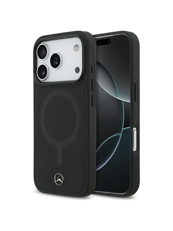 Mercedes Plain Smooth Leather MagSafe Case for iPhone 17 Pro - Black