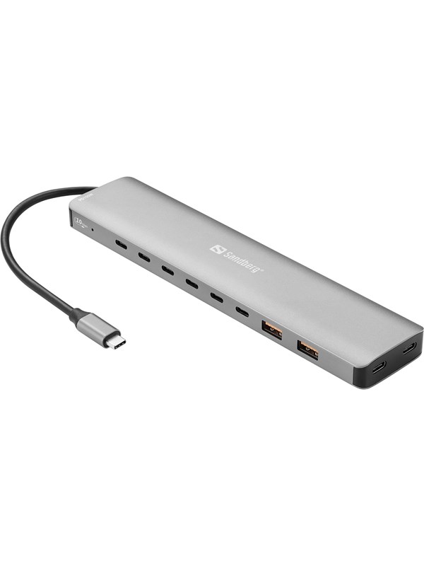 Sandberg USB-C to 8xUSB-C+2xUSB-A 100W USB hub - 10 - Grijs