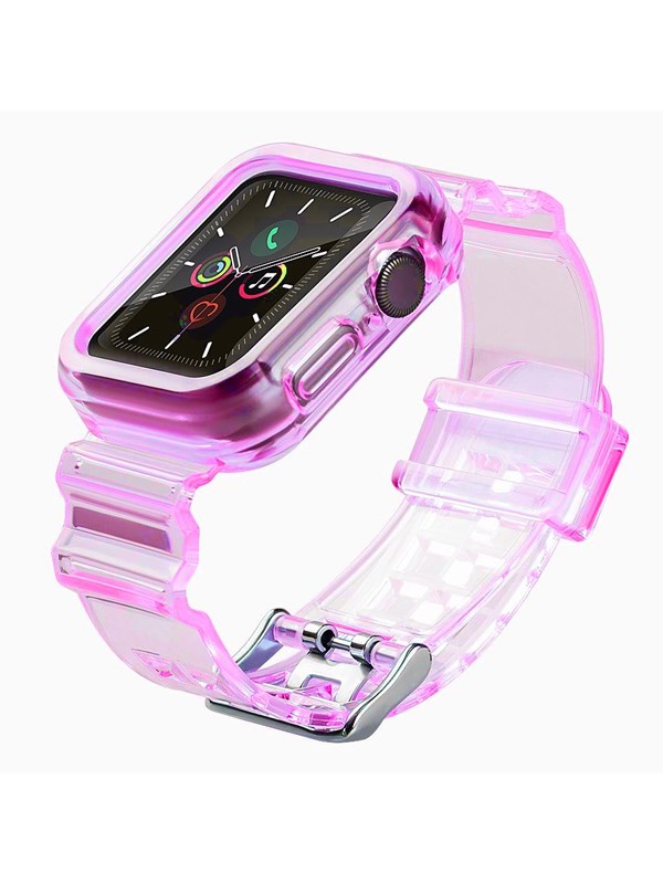 Hurtel Silicone Band Strap Bracelet Case Strap Light Set for Apple Watch 38mm - Red