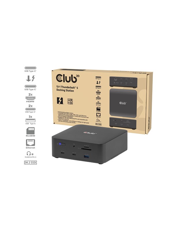 Club 3D - docking station - Thunderbolt 5 - 2 x HDMI Thunderbolt - 1GbE