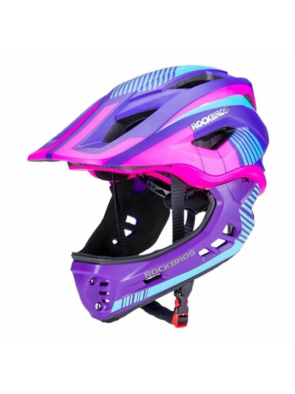 Rockbros TT-32SBPP-S children's bicycle helmet with detachable chinbar size S - purple-pink