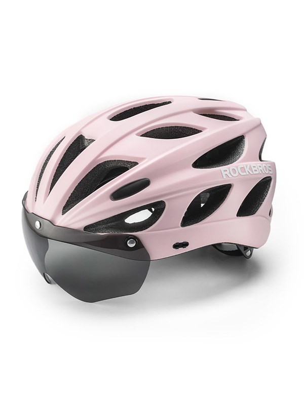 Rockbros Bike Helmet with Visor Detachable UV Goggles Detachable Visor Unisex - Pink