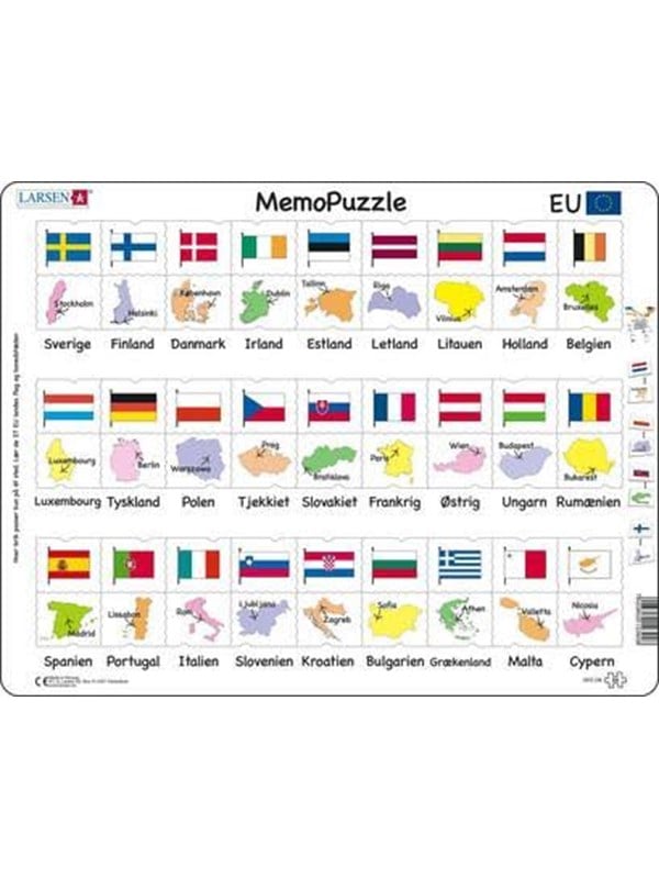 Larsen Puzzles Puzzle game MemoPuzzle. Name flag and capitals ten - 54 pieces Maxi (36.5x28.5 cm) 2D Puzzels