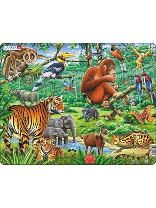 Larsen In de jungle – Puzzel – Dieren – Jungle – Educatieve legpuzzel voor kinderen – 20 stukjes – Gemaakt in Noorwegen – Extra dikke 2,5 mm stukjes – Tray met vaste rand
