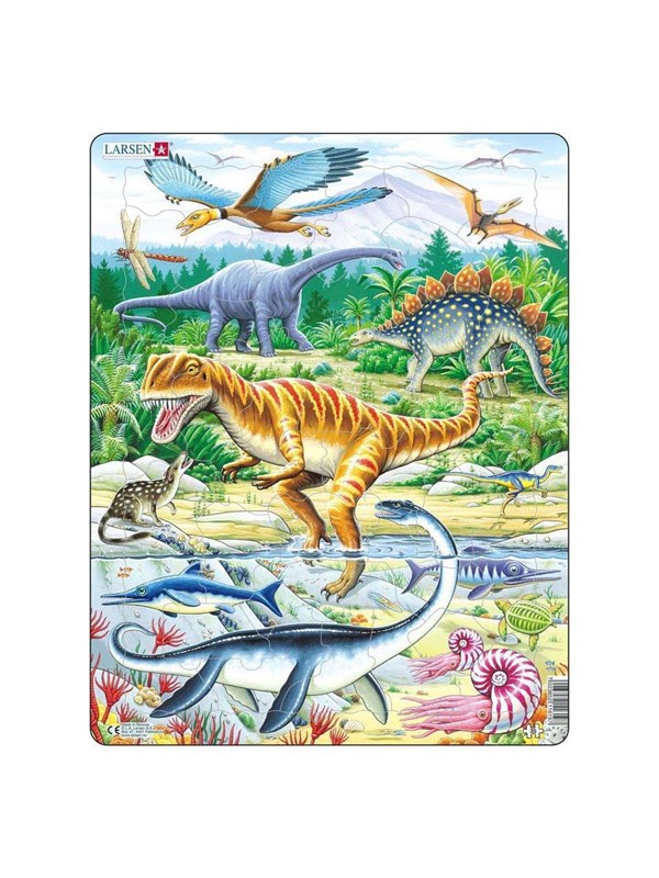 Larsen Dinosauriërs uit het Jura-tijdperk – Puzzel – Dieren – Prehistorie – Educatieve legpuzzel voor kinderen – 35 stukjes – Gemaakt in Noorwegen – Extra dikke 2,5 mm stukjes – Tray met vaste rand