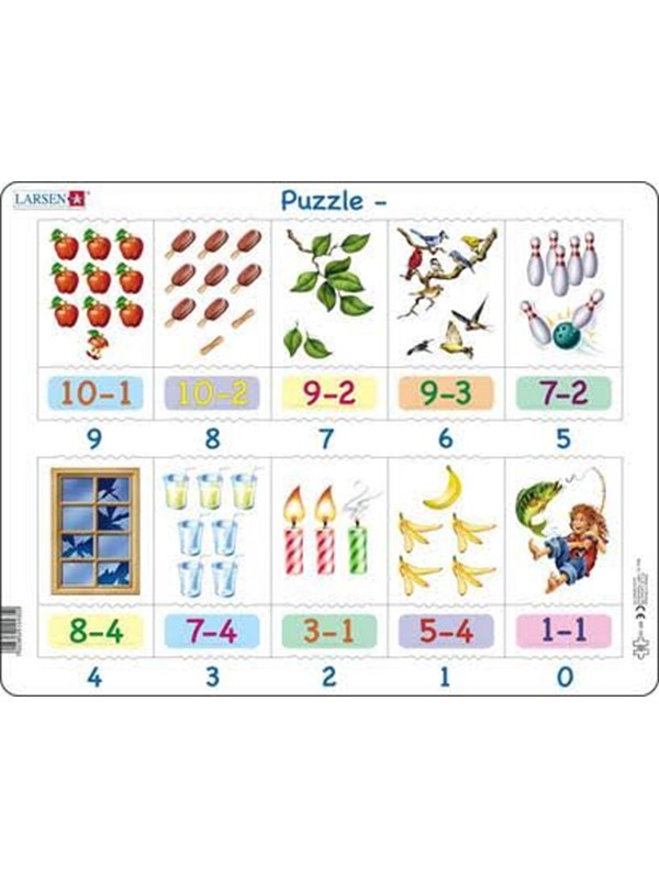 Larsen Aftrekken – Puzzel – Leren rekenen – Aftrekken – Educatieve legpuzzel voor kinderen – 20 stukjes – Gemaakt in Noorwegen – Extra dikke 2,5 mm stukjes – Tray met vaste rand