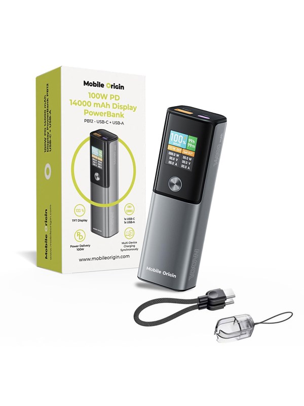 Mobile Origin 100W PD 14000mAh Display PowerBank PB12 - USB-C + USB-A - 14000 mAh