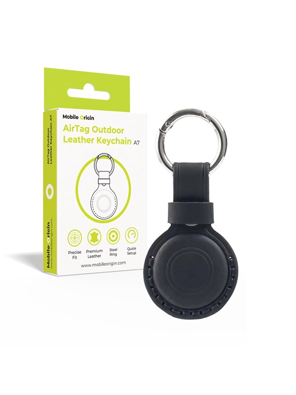 Mobile Origin AirTag Outdoor Leather Keychain A7 black