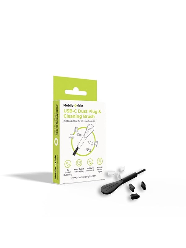 Mobile Origin Usb-C Stofplug En Reinigingsborstel Cl1 Zwart/Transparant Voor Iphone/Android
