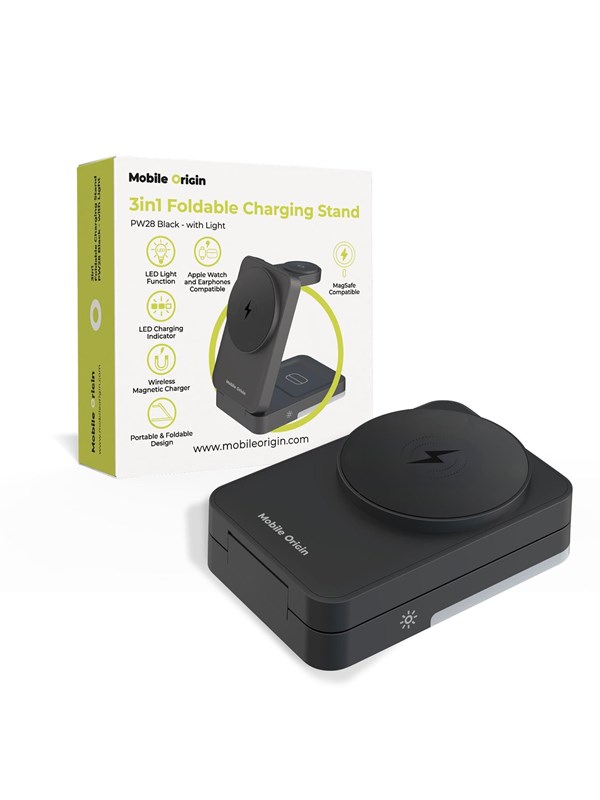 Mobile Origin PW28 3in1 Foldable Charging Stand with light - Black