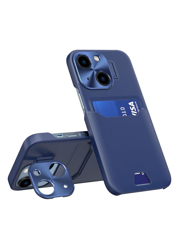Hurtel Leather Stand Case for iPhone 14 Cover Card Wallet with Stand Blue