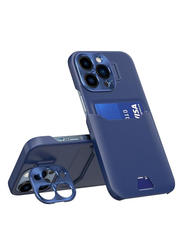 Hurtel Leather Stand Case for iPhone 14 Pro Max Cover Card Wallet with Stand Blue