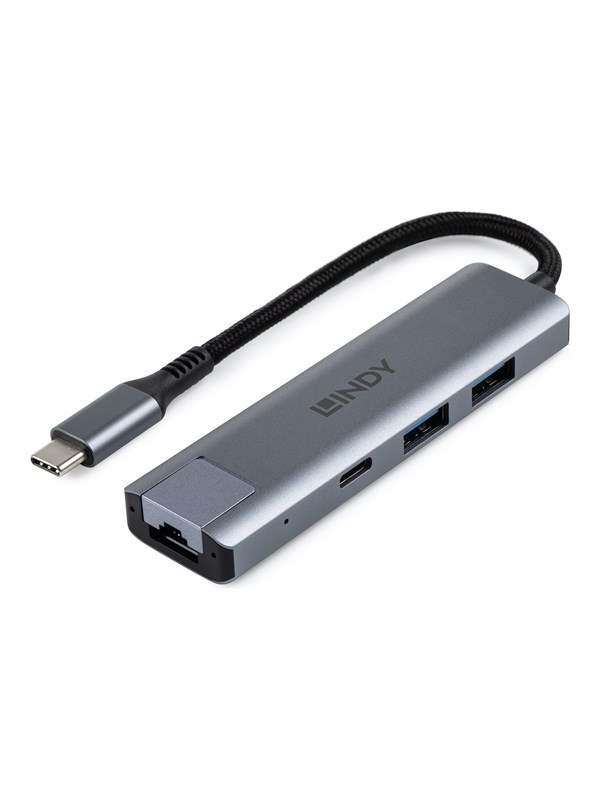 Lindy USB 3.2 Gen 2 Type C Hub & Gigabit Ethernet Converter USB hub - 4 - USB 3.2 - Grijs