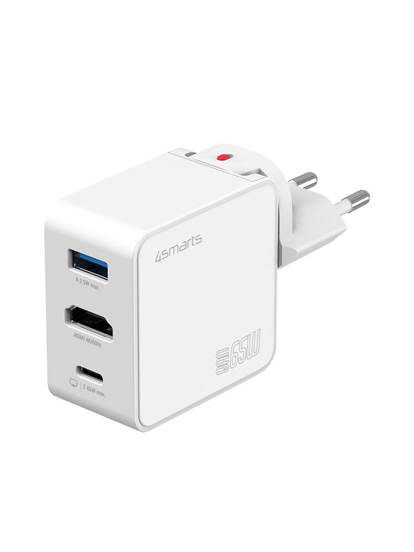 4smarts 65W GaN Flex 3-in-1 Oplader en Hub met HDMI Ingang | 4K / 60Hz | GaN Technologie | Wit