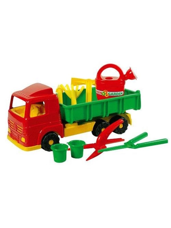 Androni Giocattoli kiepauto speelgoed met tuingereedschap voor kinderen.