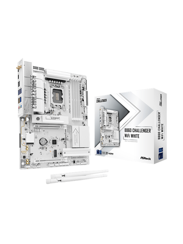 ASRock B860 Challenger WiFi White Moederbord - Intel B860 - Intel LGA1851 - DDR5 RAM - ATX