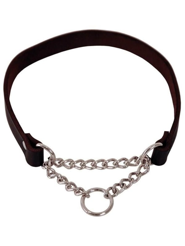 Dogman Leren halsband voor honden met correctieketting 18mmx50cm