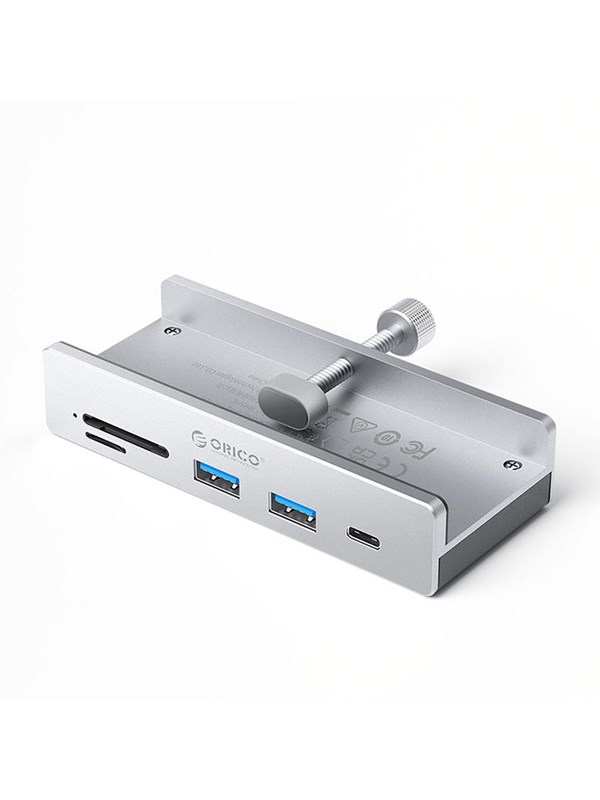 ORICO MH5PC Hub Clamp-Mounted USB-C / 2x USB-A 3.2 + 1x USB-C 3.2 + 1x SD&TF - Silver USB hub - 5 - USB 3.2 - Grijs