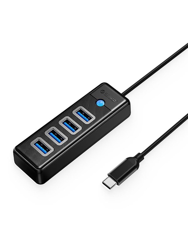 ORICO PW4U-C3 USB-C / 4x USB-A 3.0 Hub - Black USB hub - 4 - USB 3.0 - Zwart