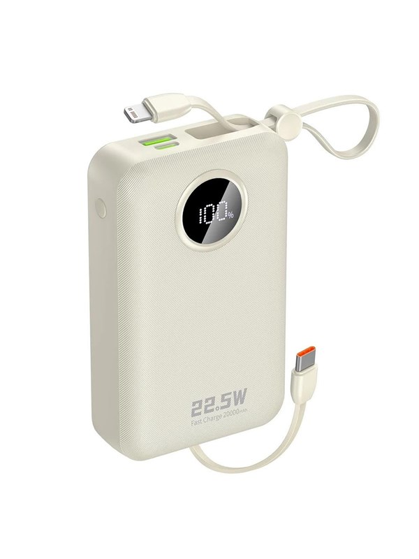 Dudao K14+ Powerbank 20000mAh 22.5W USB-C / USB-A / Built-in Lightning and USB-C Cables - White - 20000 mAh