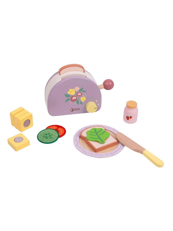 Classic World houten speelgoed broodrooster ontbijtset voor kinderen.
