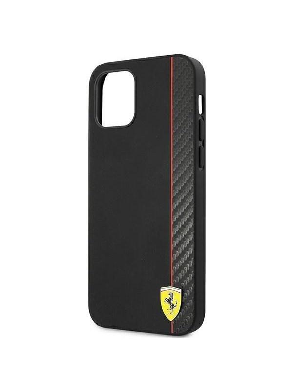 Ferrari Smooth Carbon Back Case - Geschikt voor Apple iPhone 12 Mini (5.4") - Zwart