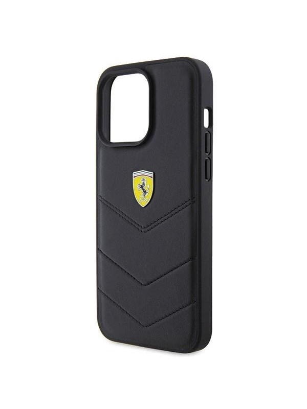 iPhone 15 Pro Max Backcase hoesje - Ferrari - Effen Zwart - Leer