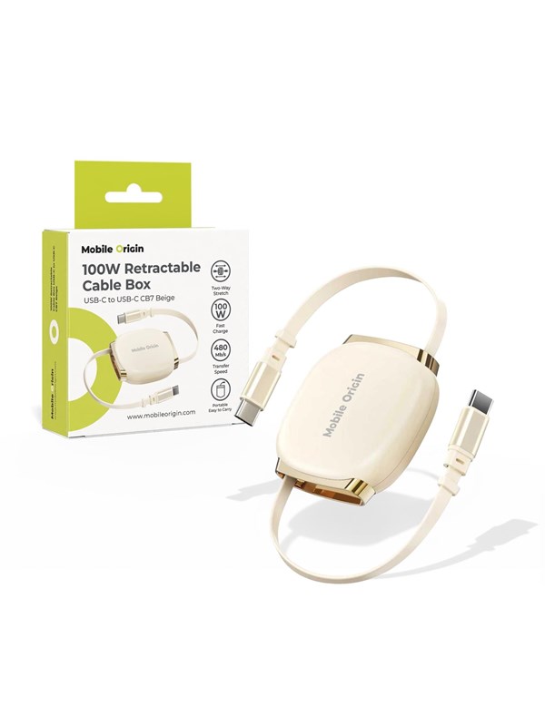 Mobile Origin 100W Retractable Cable Box USB-C to USB-C CB7 Beige