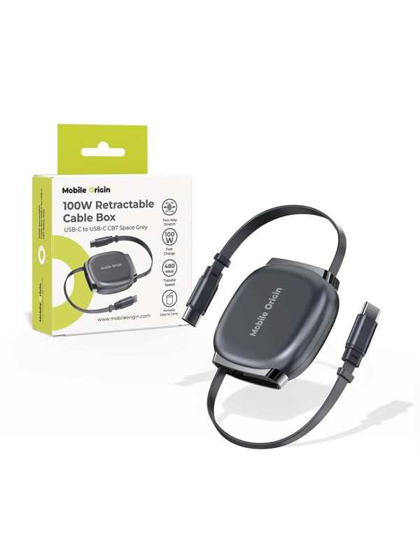 Mobile Origin 100W Retractable Cable Box USB-C to USB-C CB7 Space Grey