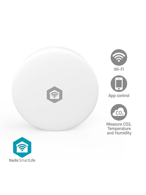 Nedis SmartLife Luchtkwaliteitsmonitor - Wi-Fi - Koolstofdioxide (CO2) / Temperatuur / Vochtigheid - Android / IOS - Wit