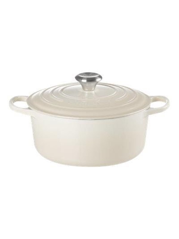 Le Creuset Braadpan Signature Meringue – Ø 24 cm / 4,2 Liter – Klassieke Ronde Braadpan van Gietijzer – Geschikt voor Alle Warmtebronnen – Emaille Coating in Subtiele Meringue Tint – Voor Stoven, Braden en Tafelpresentatie