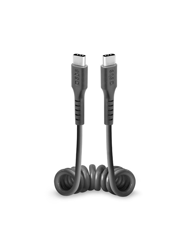 Sbs Usb-C Naar Usb-C Spiraalkabel 0,5 M Voor Snelladen Van Telefoons (100W)