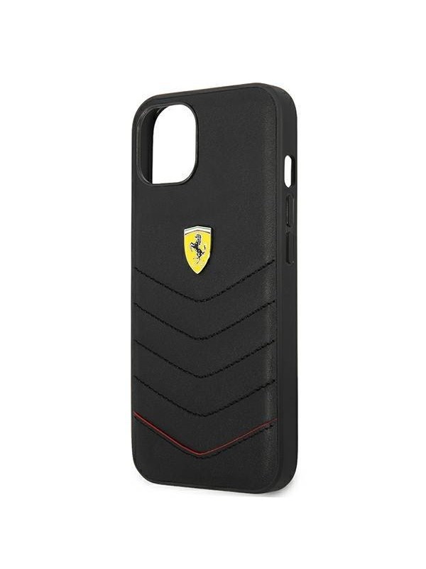 iPhone 13 Mini Backcase hoesje - Ferrari - Effen Zwart - Leer