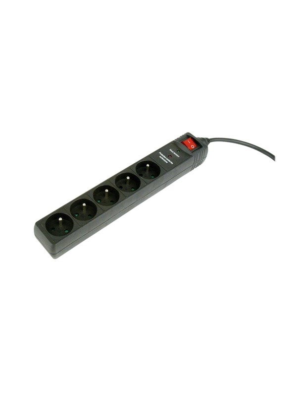 Stekkerdoos met schakelaar, 5 voudig, FR/BE, 1.5 meter, zwart