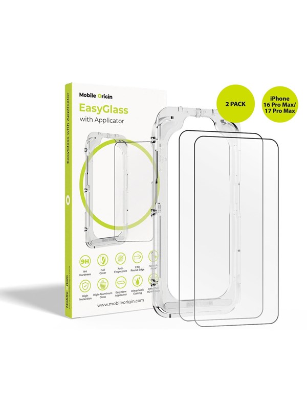 Mobile Origin EasyGlass with Applicator iPhone 16 Pro Max/17 Pro Max - 2 pack
