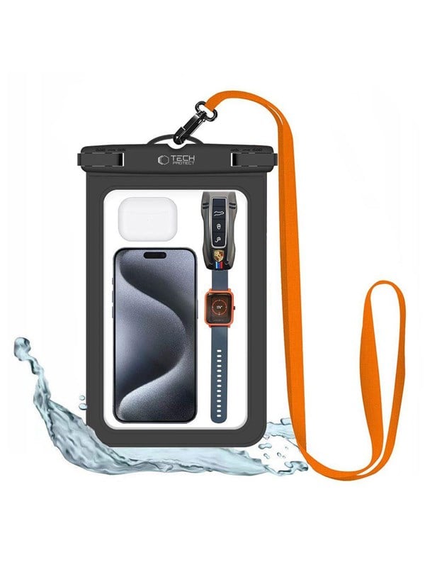 Tech-Protect Waterproof Case UWC9 Waterproof for Devices up to 8.9" - Black & Orange