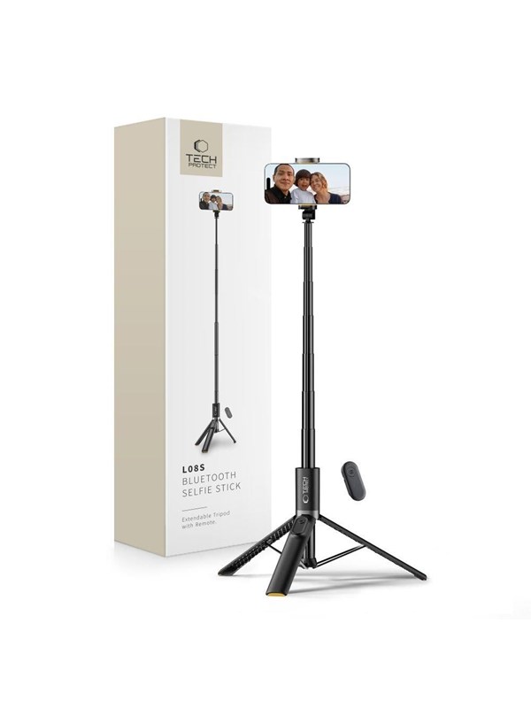 Tech-Protect L08S Bluetooth Selfie Stick with Remote Control Tripod up to 141cm - Black