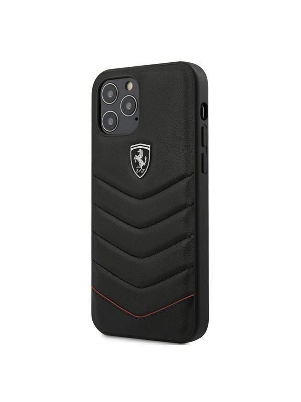 iPhone 12 Pro Max Backcase hoesje - Ferrari - Effen Zwart - Leer