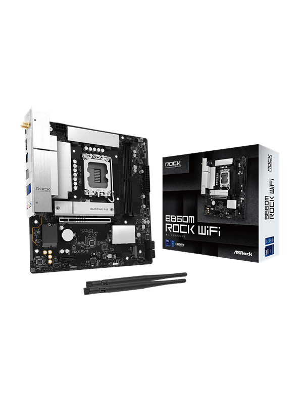 ASRock B860M Rock WiFi Moederbord - Intel B860 - Intel LGA1851 - DDR5 RAM - Micro-ATX