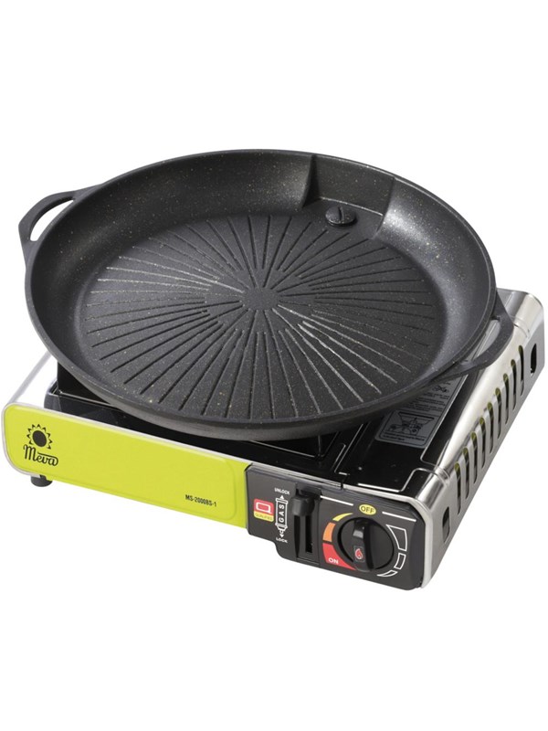 Meva Grill grate and grill pan for a gas camping stove