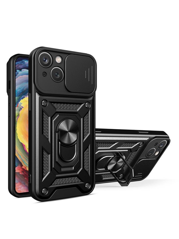 Hurtel Hybrid Armor Camshield Case for Realme 10 Pro Armored Case with Camera Cover Black