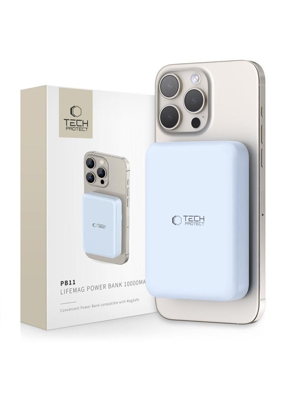 Tech-Protect LifeMag PB11 Powerbank with MagSafe 10000mAh 15W USB-C Port - Blue + USB-C Cable - 10000 mAh