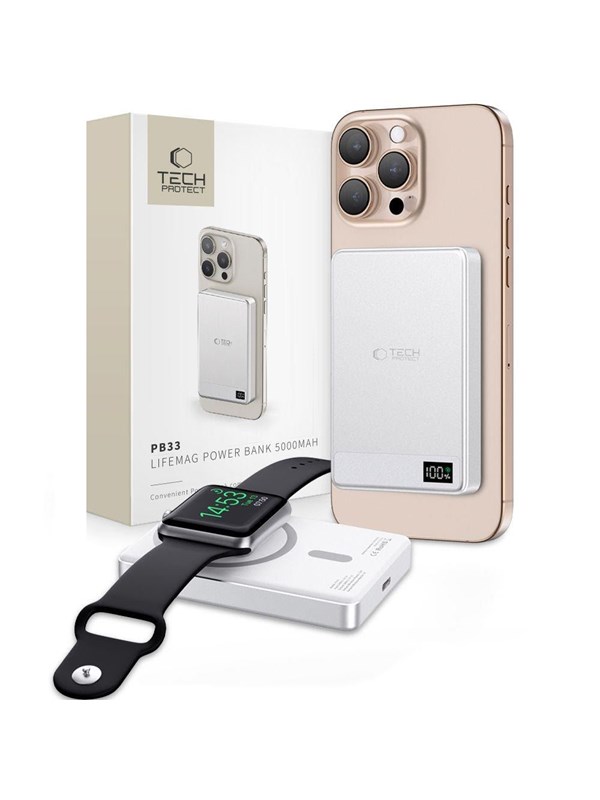 Tech-Protect Powerbank PB33 LifeMag MagSafe 5000mAH - Silver - 5000 mAh