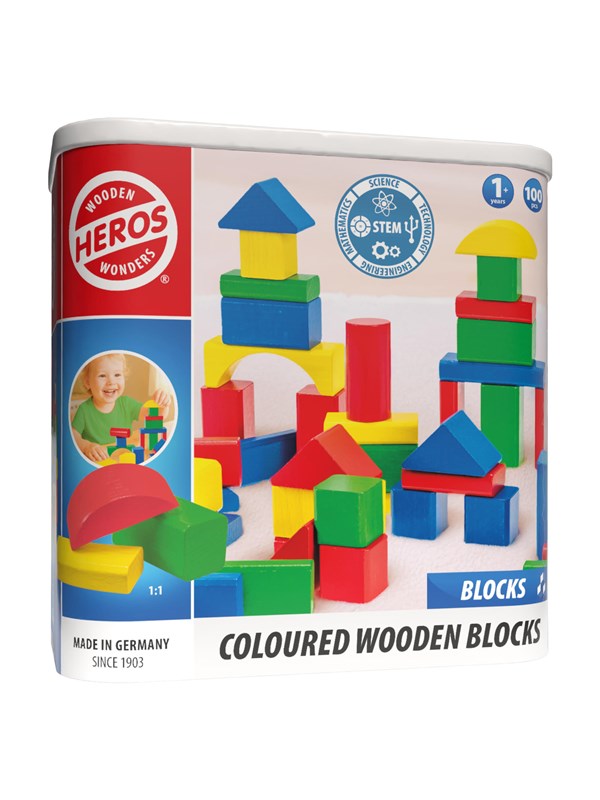 Heros Houten Blokken Gekleurd – Blokken – 100 Bouwblokken – Grote Set – FSC Hout – Gemaakt in Duitsland – Creatief Bouwen – Vanaf 1 Jaar