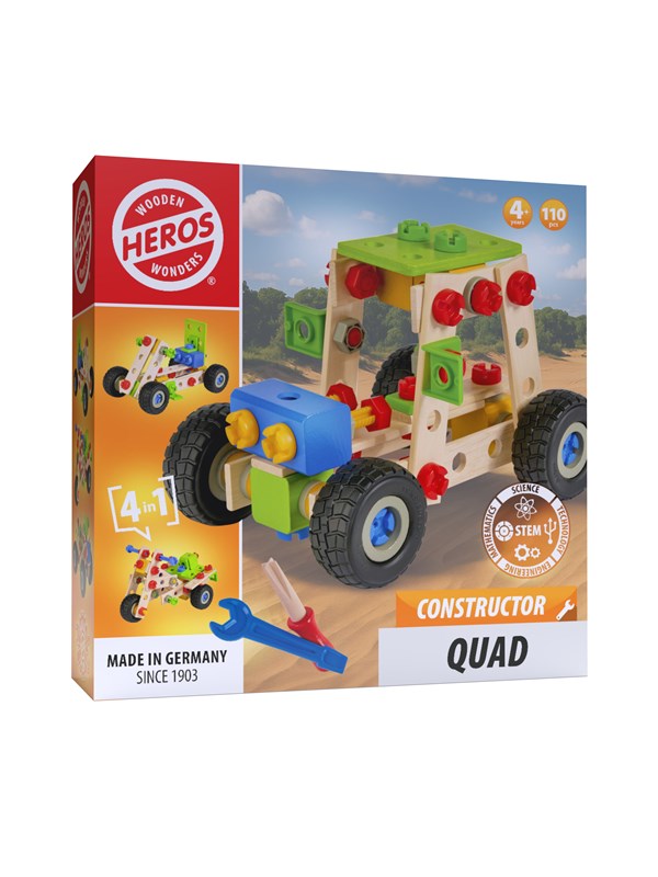 Heros Constructor Quad – Constructiespeelgoed – 4-in-1 – 110 Onderdelen – Houten Bouwset – FSC Hout – Gemaakt in Duitsland – Zelf Bouwen – Vanaf 4 Jaar