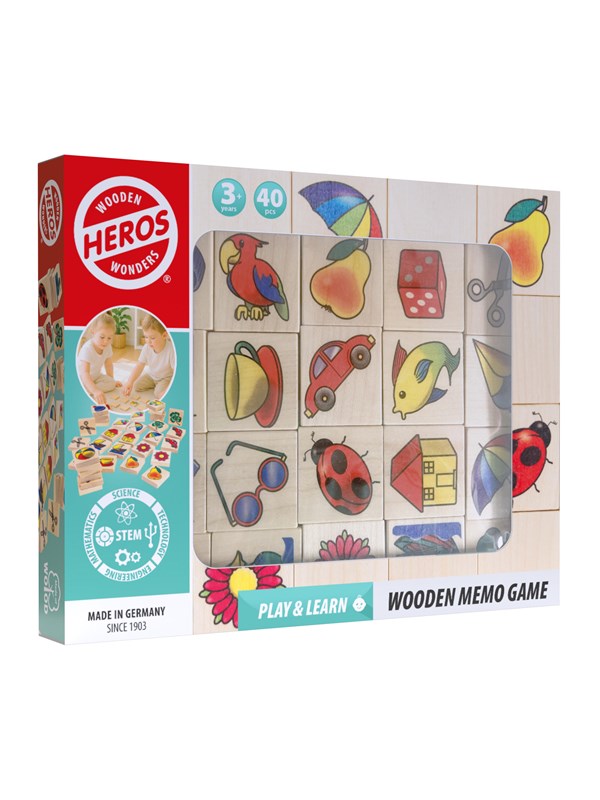 Heros Spelen & leren - Houten memoryspel met afbeeldingen, 40 tegels
