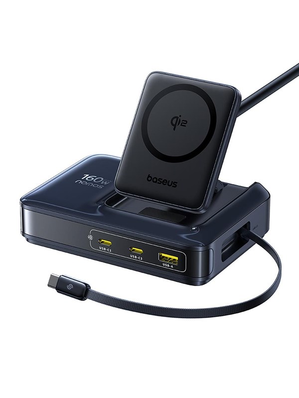 Baseus Nomos NH21 Qi2 160W 4-in-1 Wireless Charging Station with Retractable Cable - Black