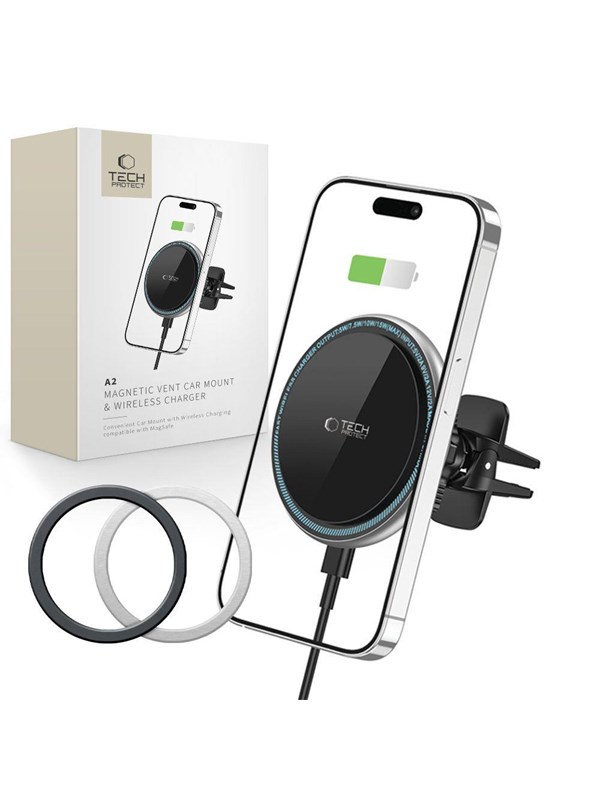Tech-Protect A2 Car Phone Holder with MagSafe 15W Inductive Charger for Air Vent - Blackmo